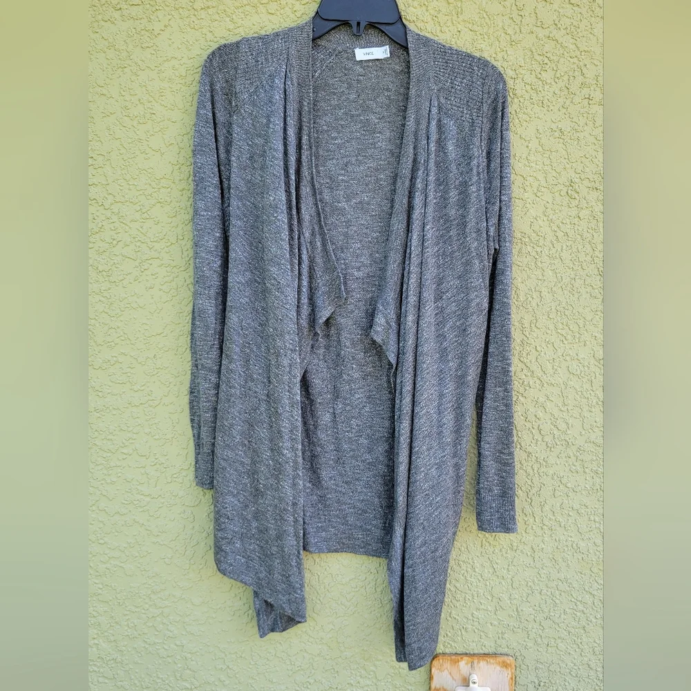 Vince Linen Blend Open Drape Heather Grey Cardigan